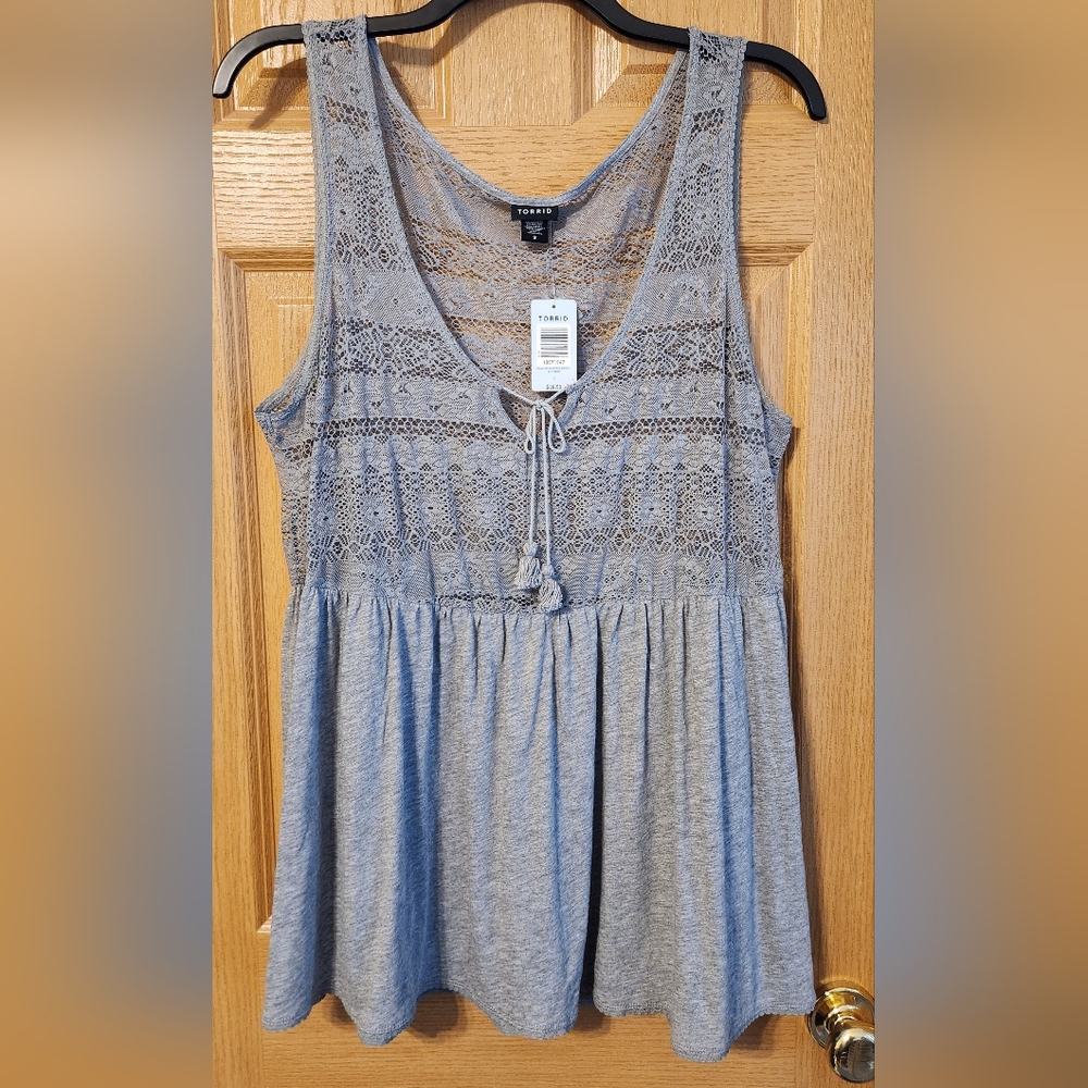 NWT Torrid Babydoll Lace Gray Tank Size 3